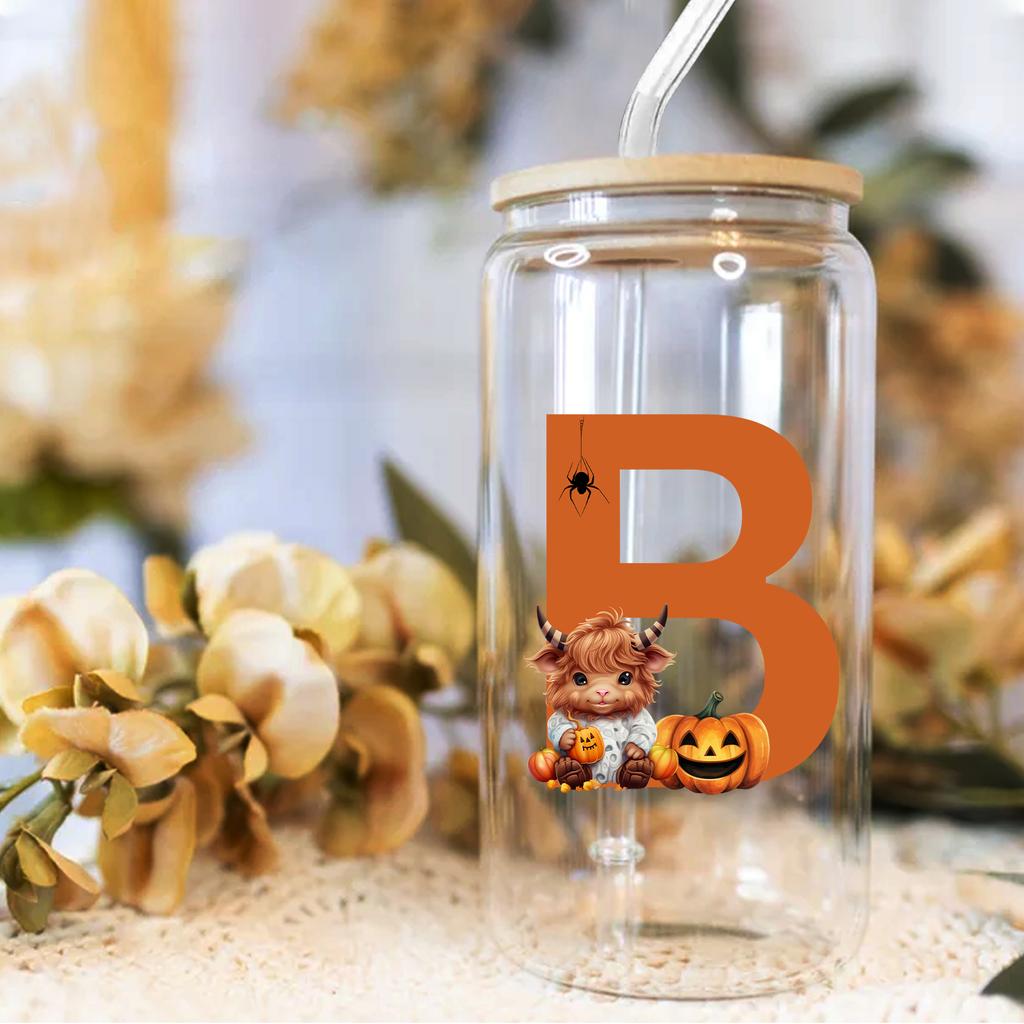 16oz 26 Buchstaben A-Z Libbey Trinkglas Kaffeetasse Mason Einmachglas mit Bambusdeckel & Strohhalm Sommer Getränkegeschirr Glasflasche Hochzeitsgeschenke