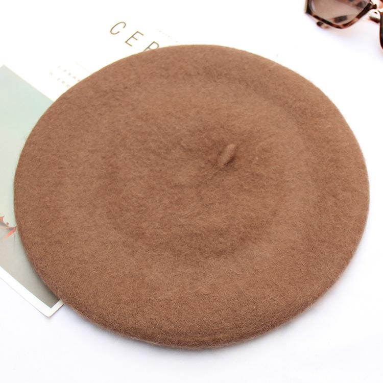 Autumn And Winter Women'S Solid Color Light Board Wool Woolen Beret Retro Simple Fashion Painter Hat Bud Hat