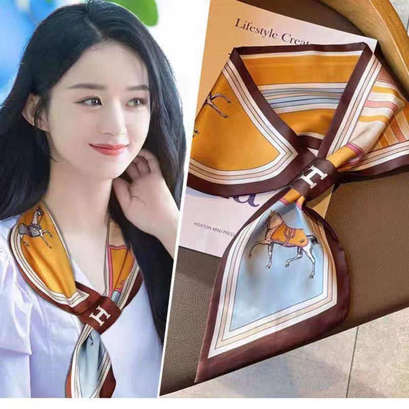 French polka dot silk scarf neck women's new high-end long strip matching shirt Korean thin small scarf
