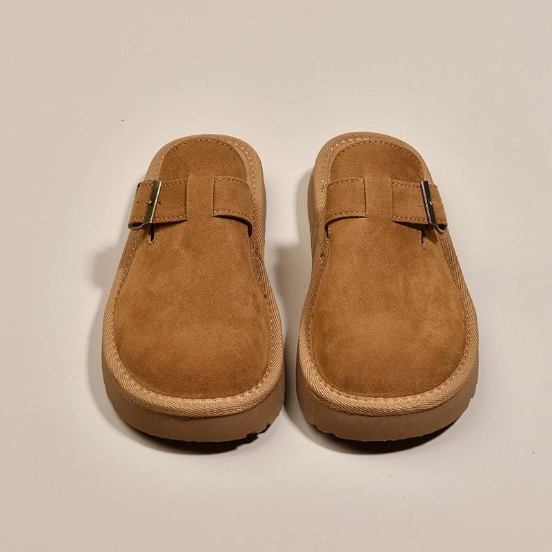 Thick-soled Soft Leather Boken Slippers Women's Wear Spring 2025 New Bag Head Half Slippers Retro Muffin Lazy Shoes