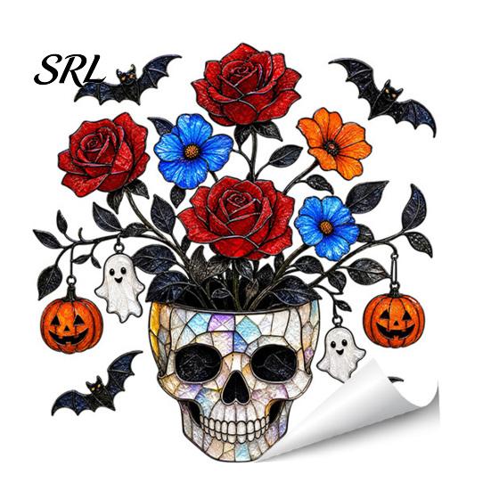 Waterproof Holiday Decorations Halloween Window Stickers, Cartoon Ghost Black Cat Pumpkin Static Glass Decorative Film for Parties Decals Shop