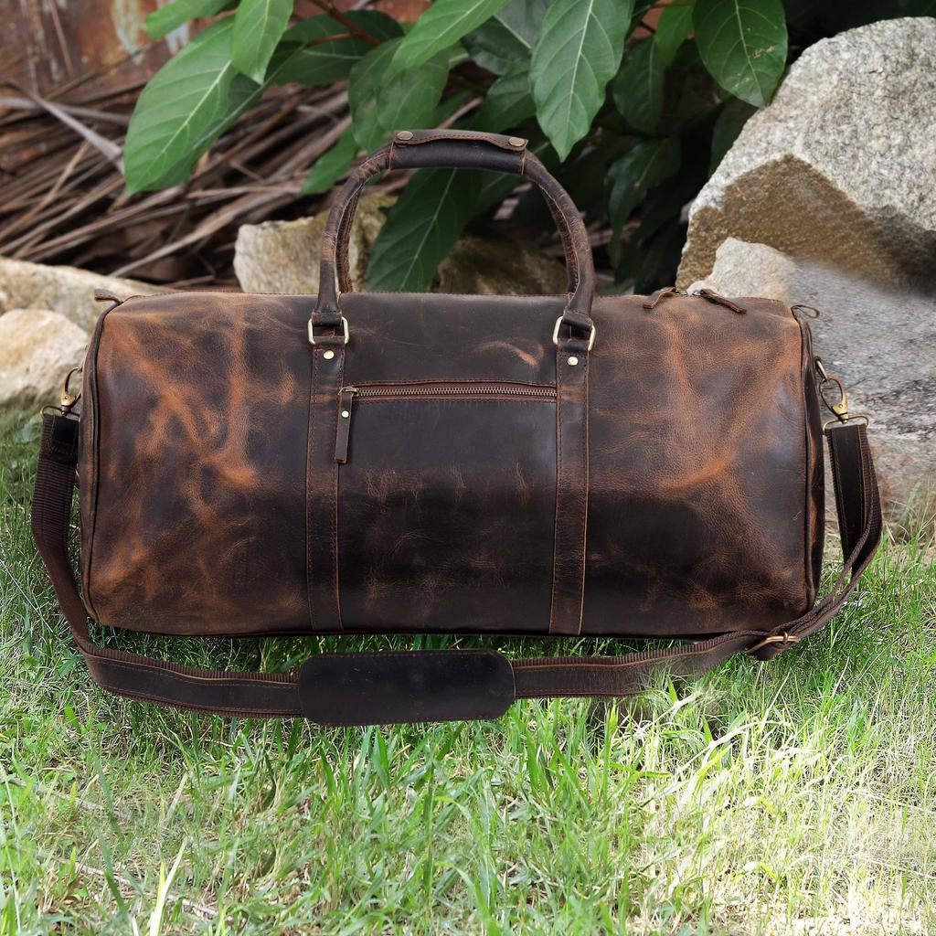 Personalized Full Grain Leather Duffle Bag: Handmade Retro Weekender