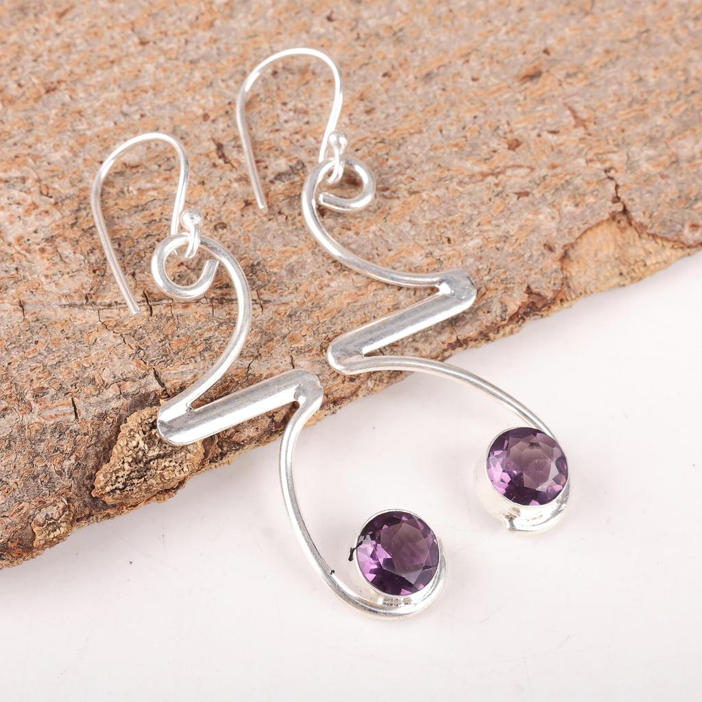 Amethyst Gemstone Jewelry, 925 Sterling Silver Earrings, Handmade Attractive Jewelry, For Thanksgiving Gift