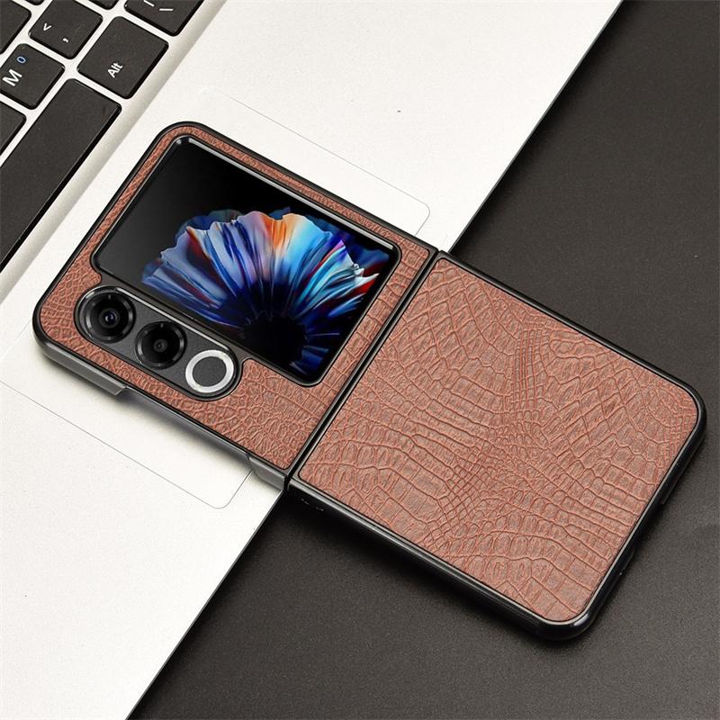 For ZTE Libero Flip 2 5G Case Crocodile Grain Genuine Leather Phone Cover For ZTE Nubia Flip2 5G Hard PC+PU Phone Case