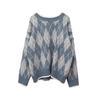 Herbst Winter Vintage Raute Plaid Pullover Frauen Dicke Warme Lose Pullover Pullover Tops Bodenbildung/outwear