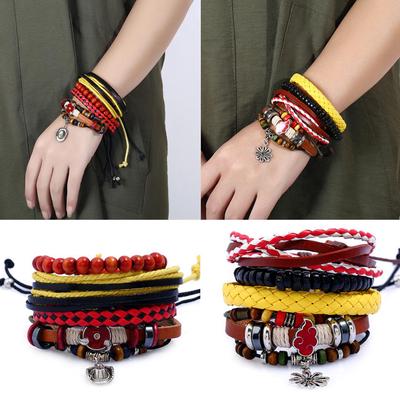 4 יח'\סט בוהו אתני רב שכבתי חרוזי עץ דמוי עור צמיד נשים