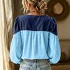 Women's V-Neck Color Block Long Sleeve Top for Fall