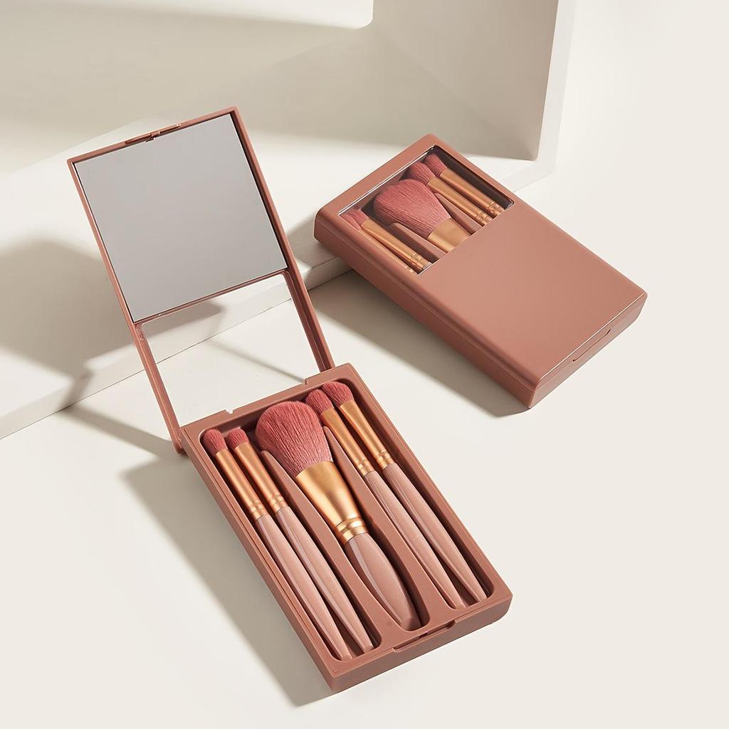 Morandi 5-Piece Eye Makeup Brush Set with Window and Mirror – Soft, Portable & Affordable.