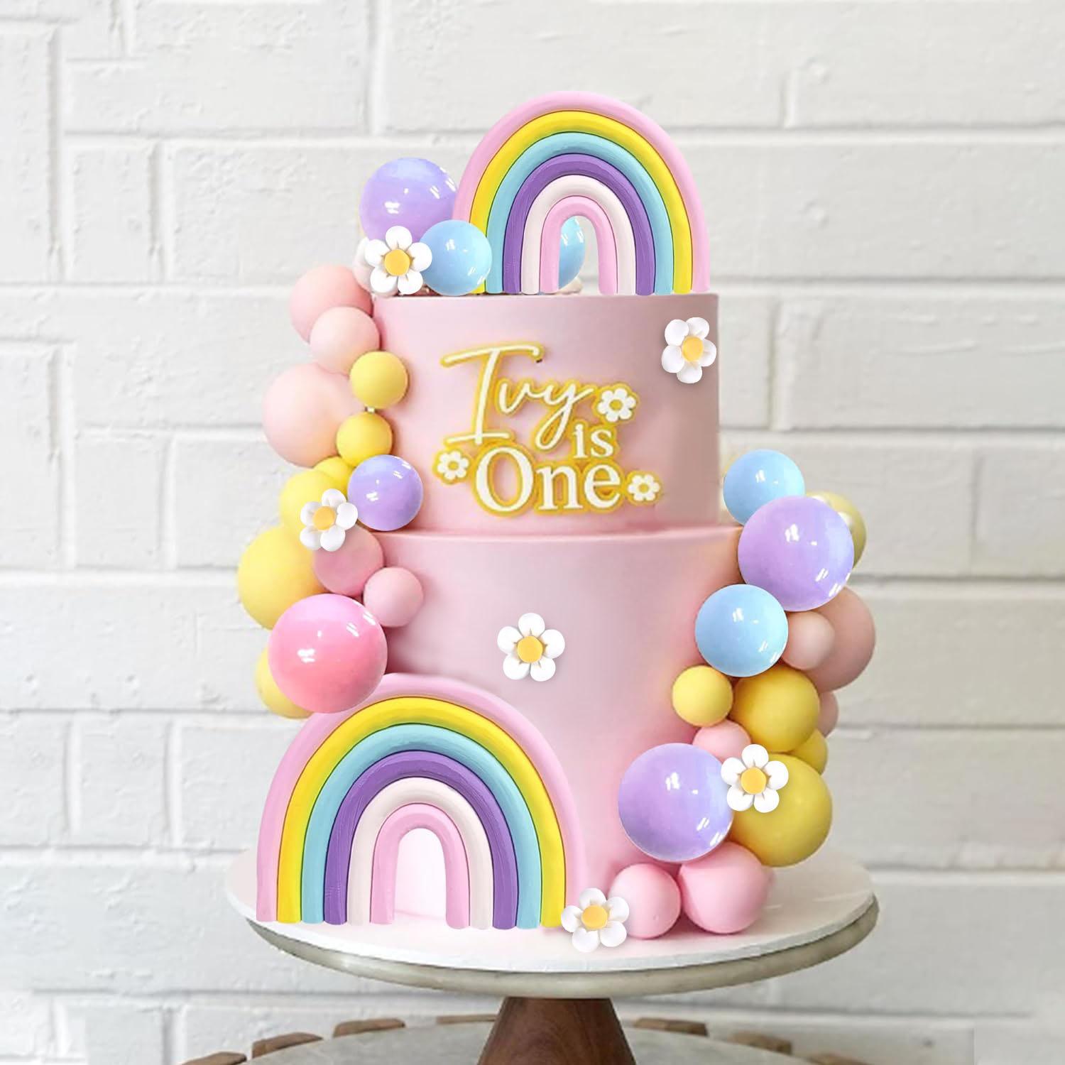 

Cake Toppers Boho Cake Topper Hippie Decorations with Flower Rainbow Balls for Girl Birthday Party Boho Groovy Party Supplies