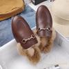 Women's Winter Rabbit Fur Lined Half Slippers: Versatile Flat Bottom Mules (Large Size 41-44)
