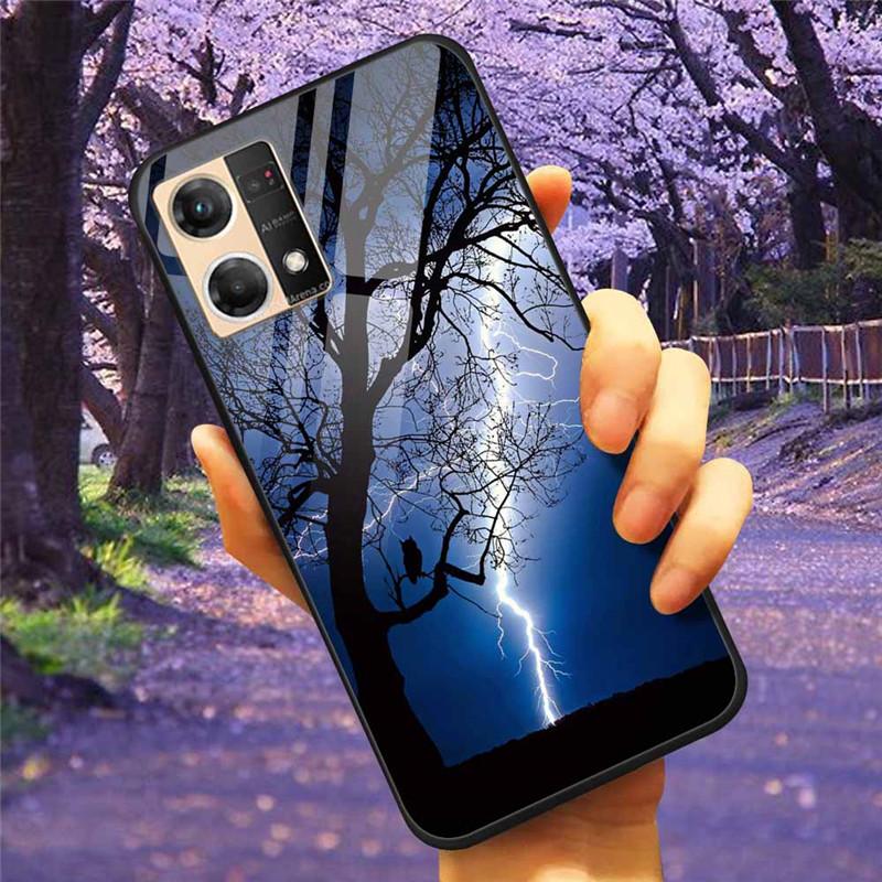 For Oppo Reno7 4G Case Fashion Tempered Glass Moon Star Bumper Cases for Oppo Reno 7 4G Phone Cases CPH2363 Luxury Funda Capa