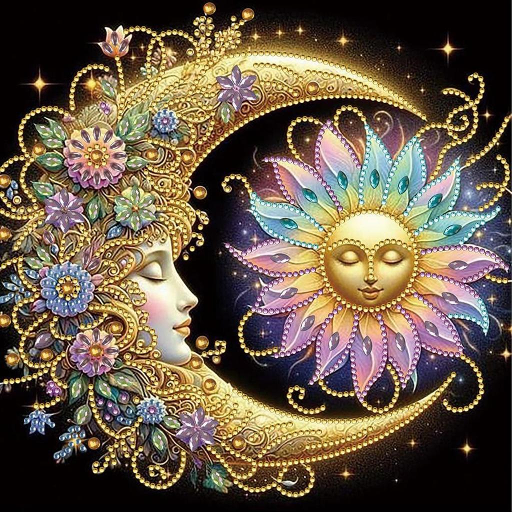 5D DIY Partial Special Shaped Drill Diamond Painting Kit Flowers Stars Moon Art