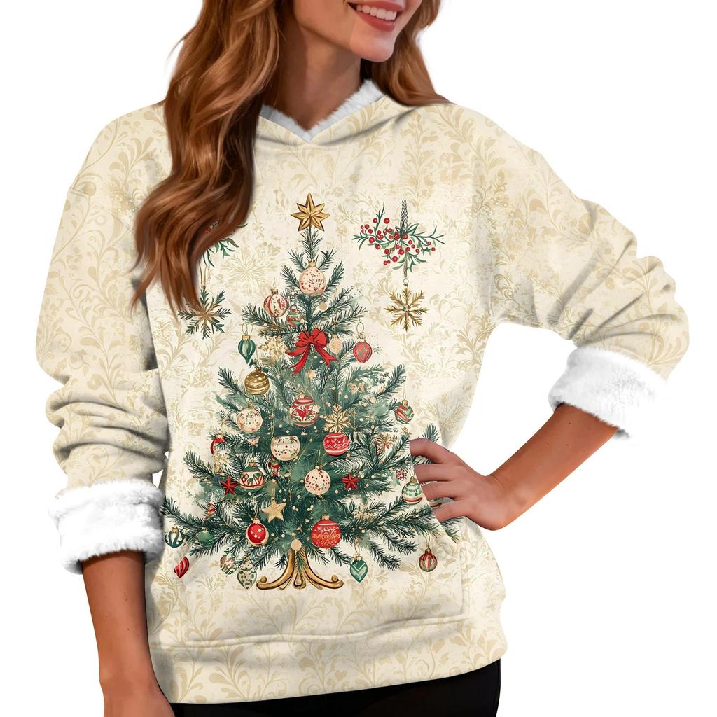 Women's Fashion Casual Long Sleeve Christmas Printed Hooded Sweatshirt