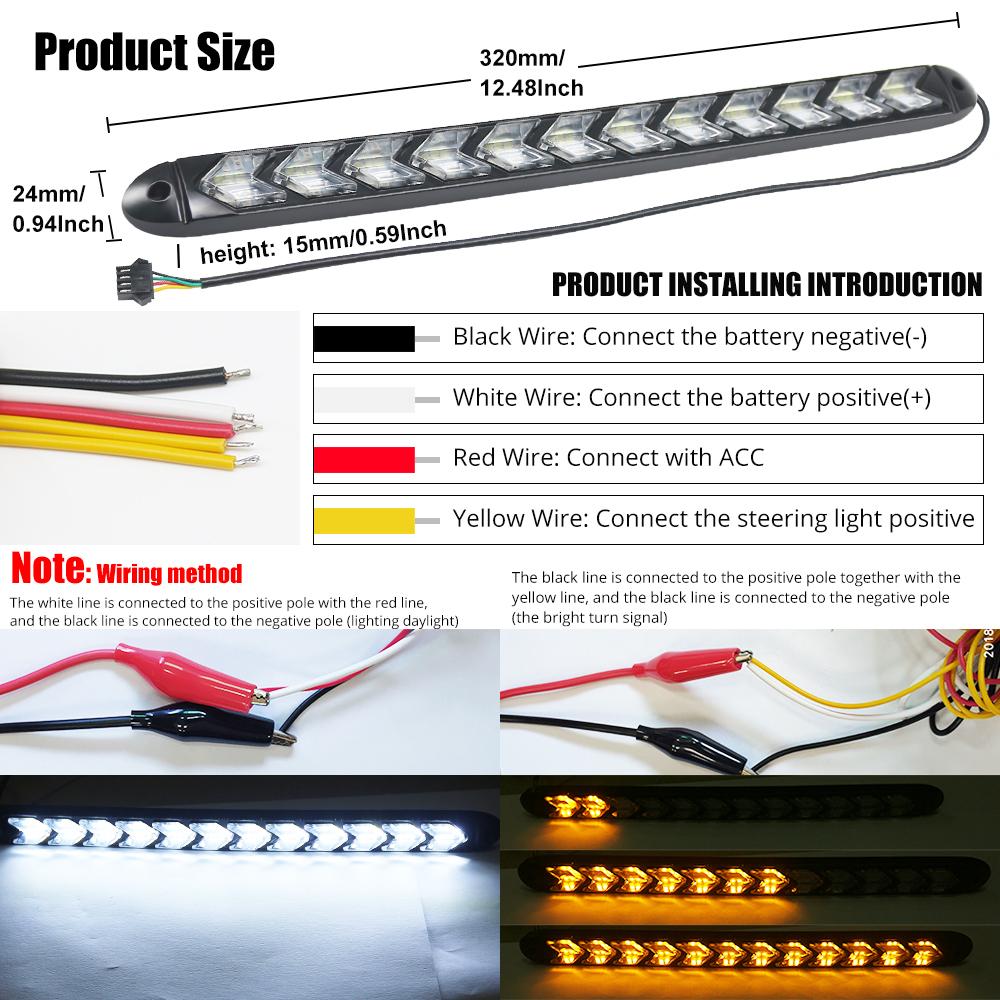 2pcs LED Daytime Running Light Car turn signal Driving lights flowing sequence light bar fog lamp Headlight Auto Universal 12V