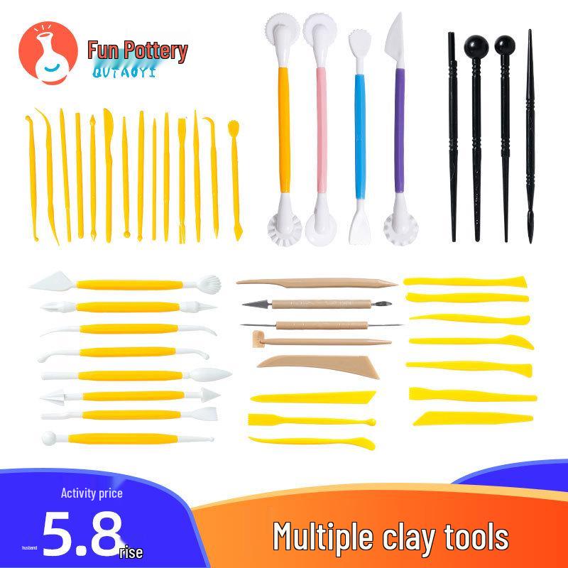 8-Piece Polymer Clay Sculpting Tool Set - Handmade Plastic Embossing Knives for DIY Projects