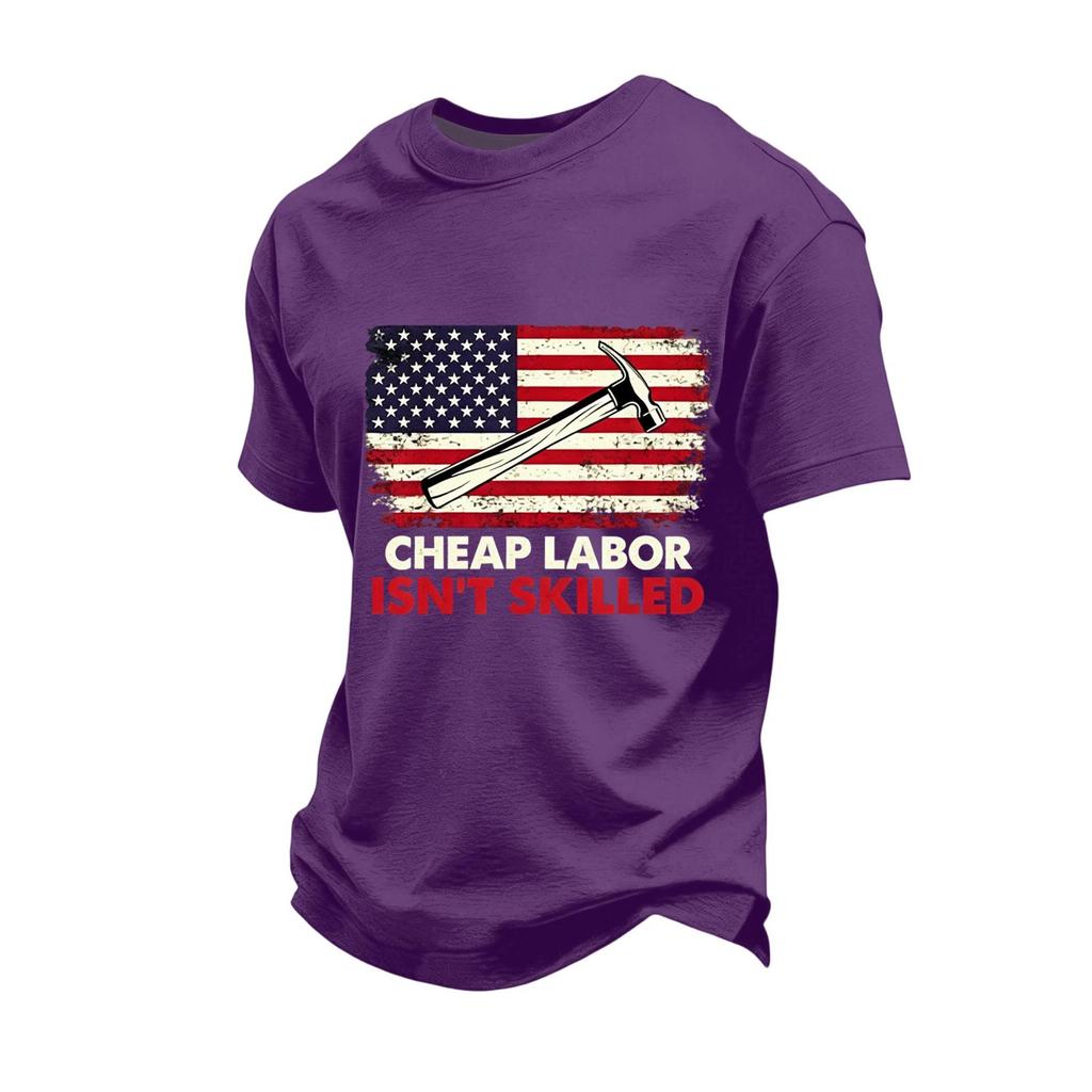 Men's Loose Fit Casual Short Sleeve T-Shirt Labor Day Graphic Print Crew Neck Cotton Blend Top for Everyday Wear
