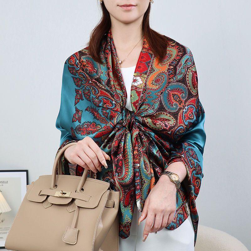 180*90 cm Luxus Marke Frauen Sommer Seide Schals Schal Dame Wrap Weich Weibliche Europa Designer Strand Bandana Foulard Schalldämpfer pareo