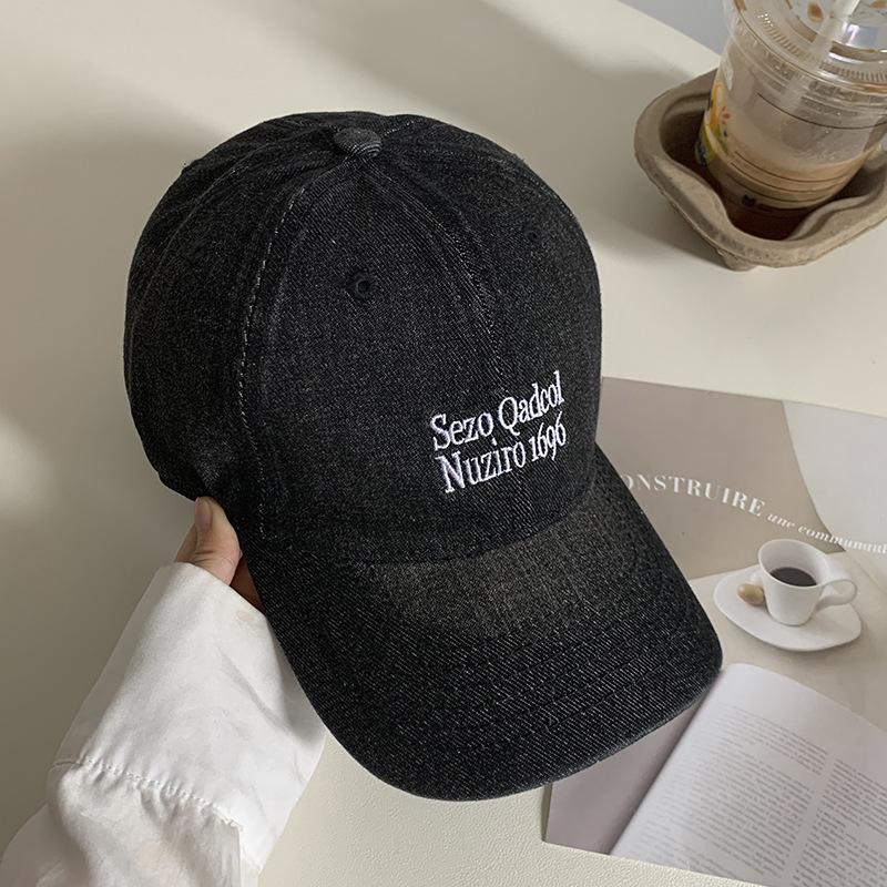 Retro washed denim baseball cap female couple versatile big head circumference sunshade cap male face small