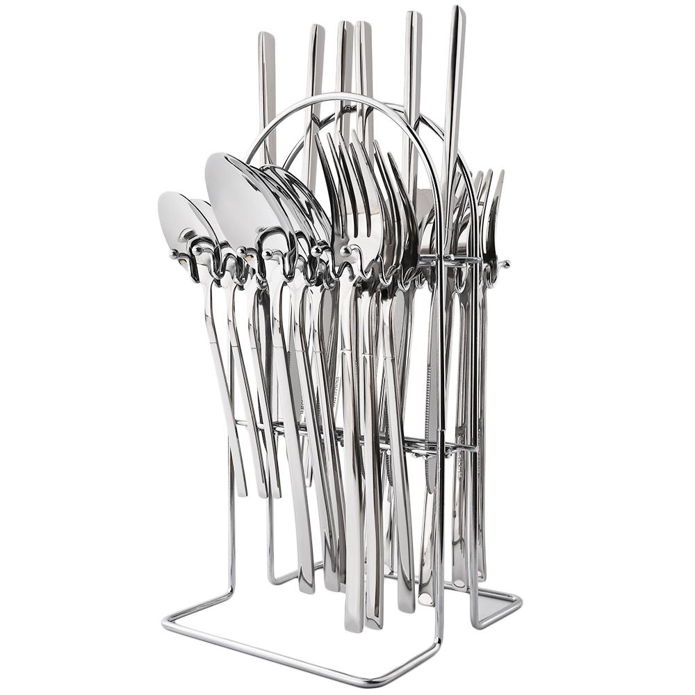 24-teiliges Regenbogen-Besteck-Set mit Halter, 304 Edelstahl, Besteck, Messer, Gabel, Löffel, Geschirr, Party-Küche, Besteck-Set mit Aufbewahrungsregal