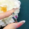 European and American Style Synthetic Red and Blue Sapphire Ring, Plated with 18K Gold, Inlaid with Zircon, Rainbow Colored Gemstone Women's Band Ring