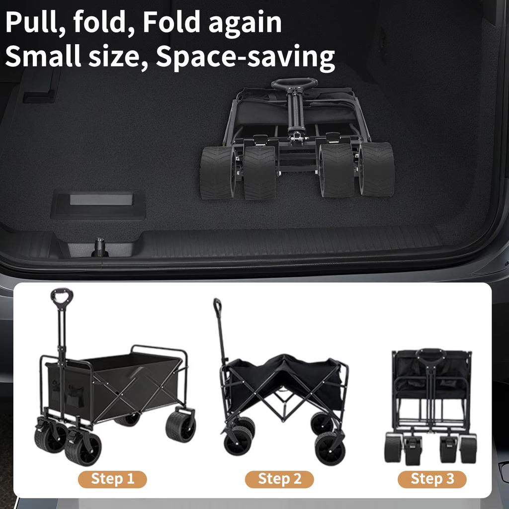 Foldable Large Capacity Camping Cart Staircase Thicked Wheels Telescopic Handle Folding Shopping Cart Trolley Camping Trailer
