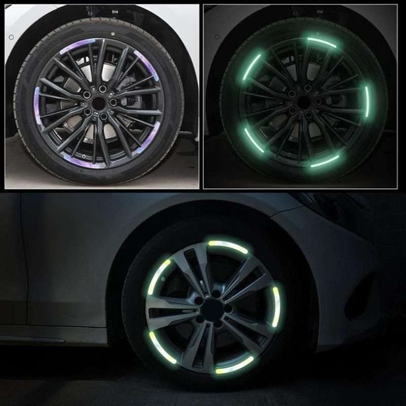 20pcs Decorative Stripe Decal Sticker Vehicle Tire Rims Night Safety Warning Sticker Car Wheel Hub Reflective Sticker