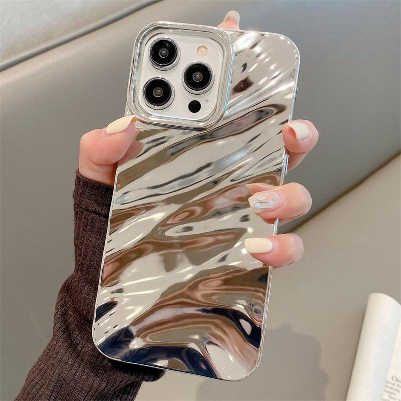 Luxury Plating 3D Wavy Texture Soft Phone Case For iPhone 17 Air 16 E 15 14 Plus 13 12 11 Pro Max Glossy Shockproof Bumper Cover