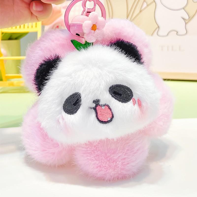 Delightful Cartoon Panda Plush Keyring Colorful Floral Designs For Key Accessories
