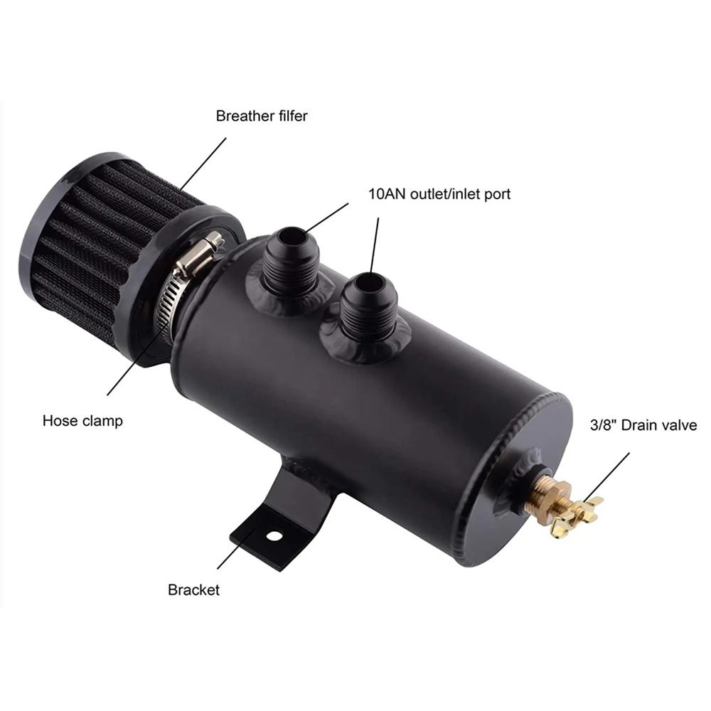 750ml Aluminum AN10 Oil Catch Can Exhaust Reservoir Tank with Breather Filter Baffled Kit Fuel Tank