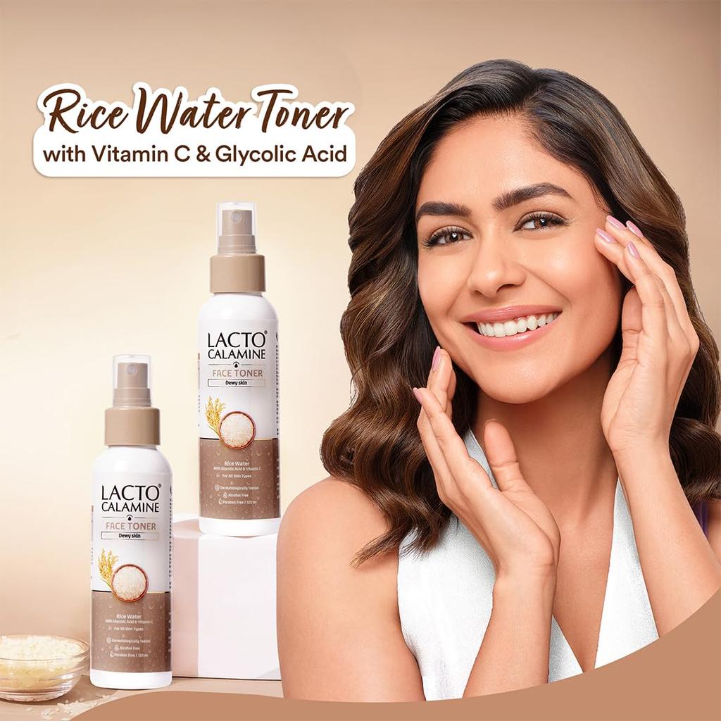 Lacto Calamine Rice Toner 120ml Pack of 1 | Face Toner for Glass Skin with Vitamin C & Niacinamide