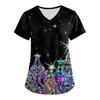 Plus SizePrinted Scrub Working Uniform Tops For Women's Cross V-Neck Print Short Sleeve Fun T-Shirts Workwear Tee With Pockets