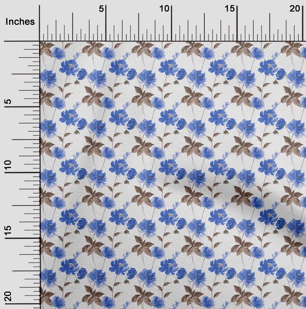 oneOone Cotton Flex Medium Blue Fabric Floral Sewing Fabric By The Yard Printed Diy Clothing Sewing Supplies 40 Inch
