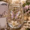 Hand-painted Glass Cup Hand Painted Tumbler Egg Shaped with Gold Rim Clear