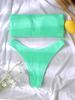 Solid Color Crinkle Bandeau High Waist Bikini Set