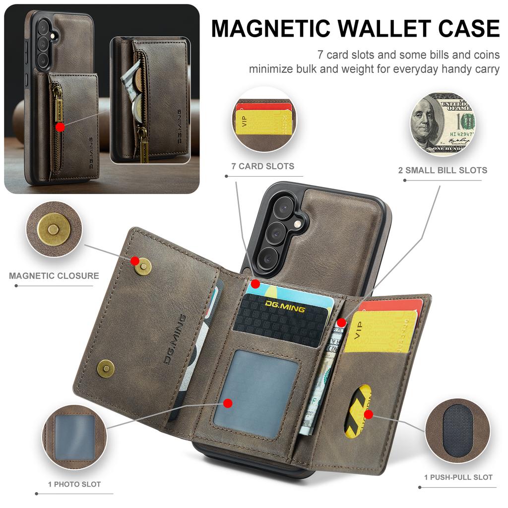 DG.MING M5 Series For Samsung Galaxy S26 Case Detachable Magnetic Leather Phone Cover with Card Slots