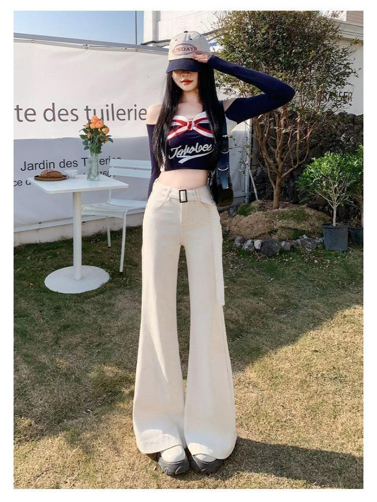 

Big Yards Women s High Waist Micro Denim Trousers Beige Apricot Loose Not Stick Leg Wide Leg Flare Trousers Jeans for Women Long Denim Pants 4XL