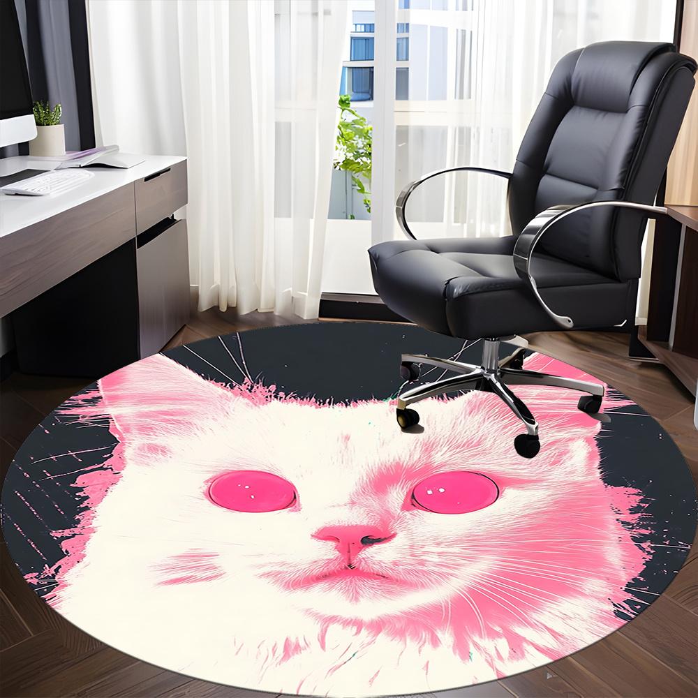 1pc Cat Pink Office Round Area Rug, Indoor Mat Suitable ForOffice, Under Office Chairs Bedroom Living Room Home Decor, Room Deco u02