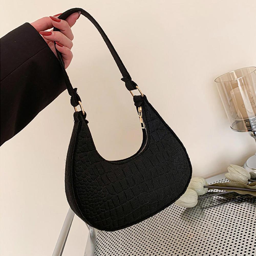 Fashi Felt Cloth Pattern Shoulder Bags For Women Small Handle Underarm Bag Clutch Luxury Solid Color Female Handbag With Purse