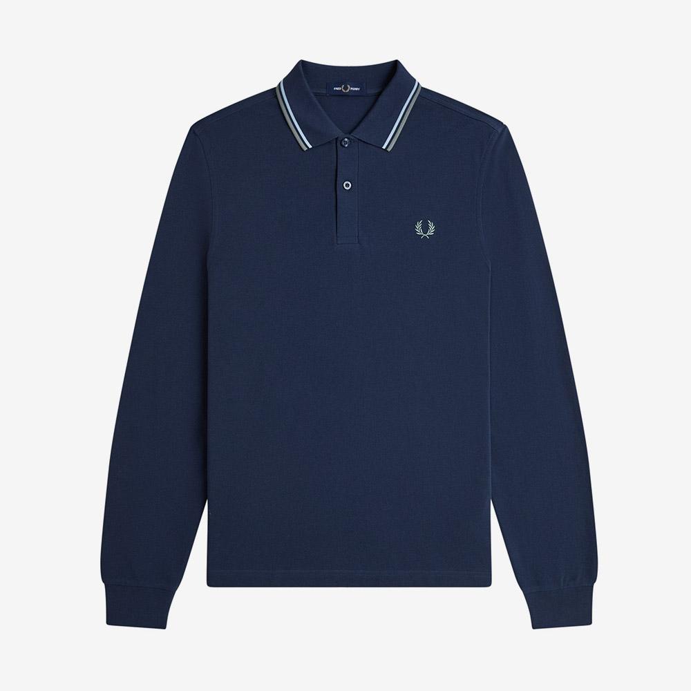Fred Perry [M3636] Long Sleeve Twin Tip Fred Perry Shirt - Dark Air Force/Light Ice/Bayleaf Afpm2533636-Z47