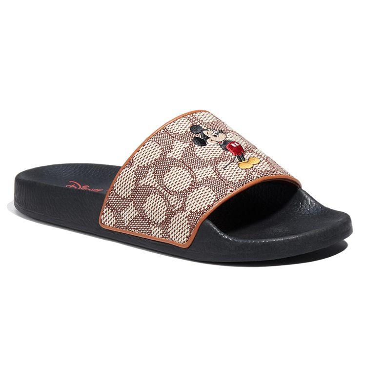 Disney X Coach Iconic Fabric Jacquard Fashion Slides Women Slides Cocoa C8742-COC