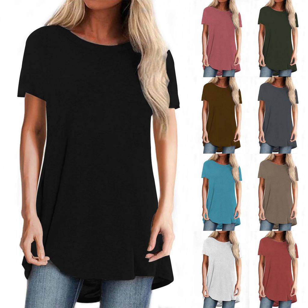 2024 Summer Plus Size Women’s Round Neck T-Shirt, Solid Color, Southeast Asian Fashion