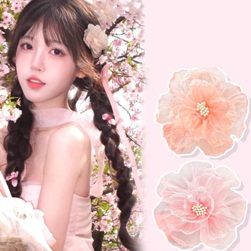 Tulle Flower Hair Clips Flower Hair Barrette Flower Alligator Duckbill Clips Decorative Hair Accessories for Beach Party