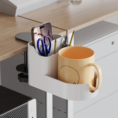 Clamp On Desktop Shelf Desk Side Storage Organizer Easy Install Desk Cup Holder Detachable Table Management Tray for Home Office