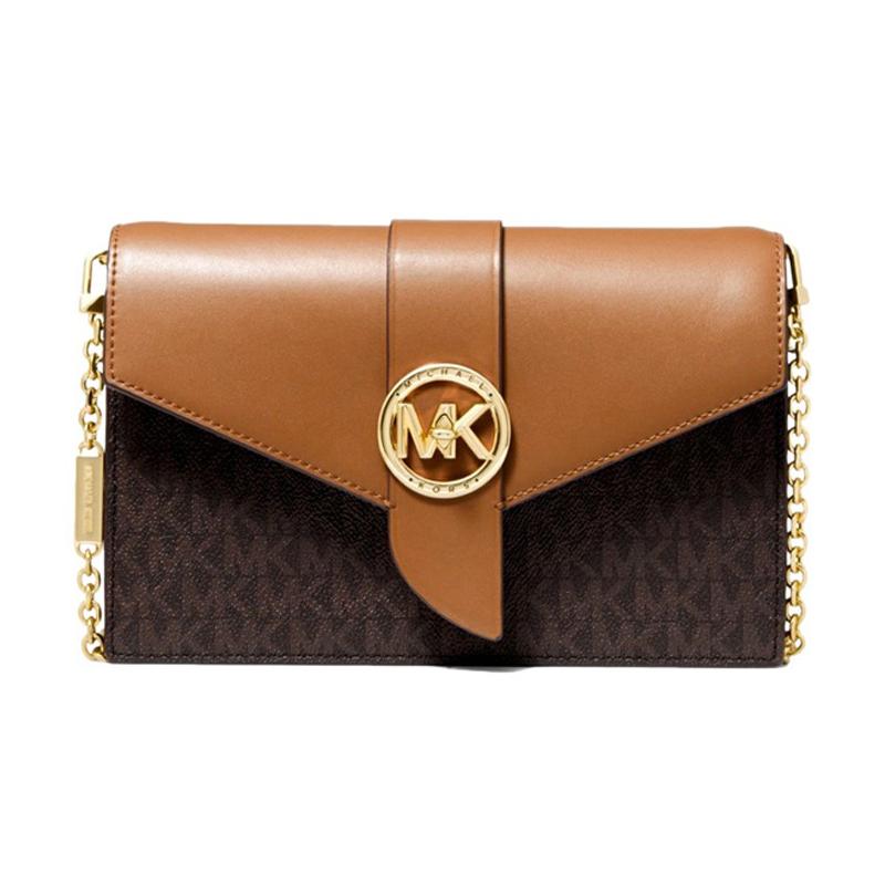MICHAEL KORS Charm Logo Printed PVC and Leather Crossbody Bag Medium Women s Dark Brown коричневый