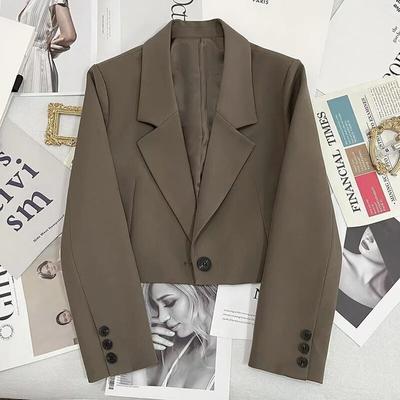 Blazer court pour femmes, mode coréenne, manches longues, boutonné, veste de costume, élégant, assorti avec tout, pour le bureau