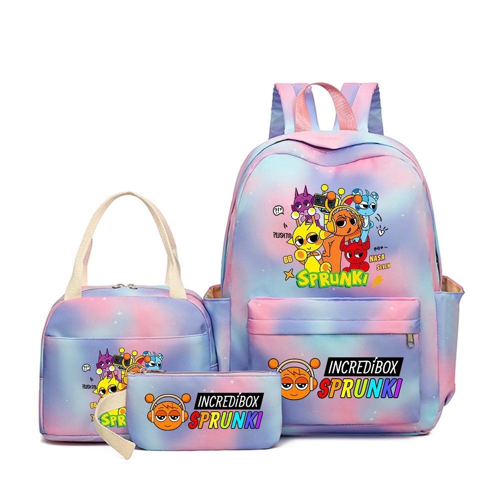 Sprunki teen student schoolbag rhythm box cartoon large capacity cute backpack three-piece set 3