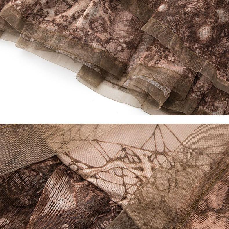 Summer Women Printed Dress Ice Silk Mesh Plus Size Midi Floral Dress