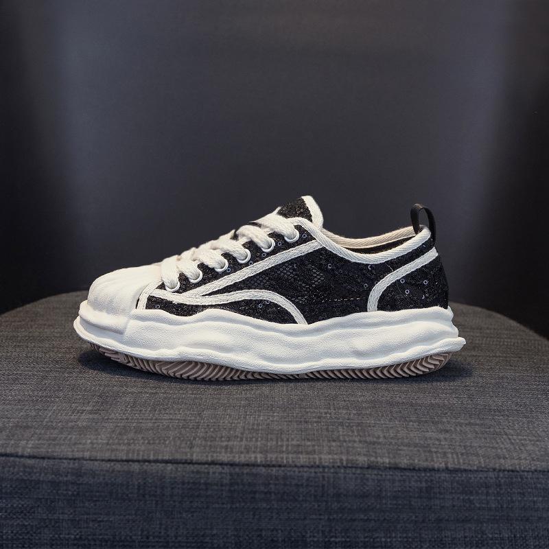 

Mesh thick-soled white shoes women s spring shell round head versatile casual shoes board shoes women s dissolving bottom anti-skid moisture 35 чёрный