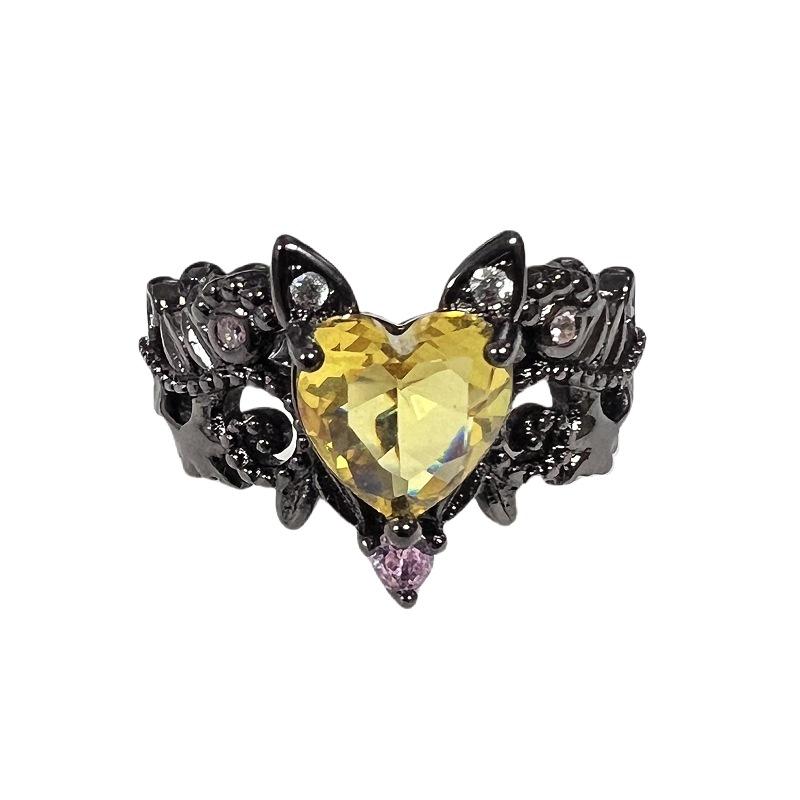 Fashion Color Love Zir*****Pen Ring Slightly Inlaid Heart-Shaped Exquisite High-End Personalized Accessories Women