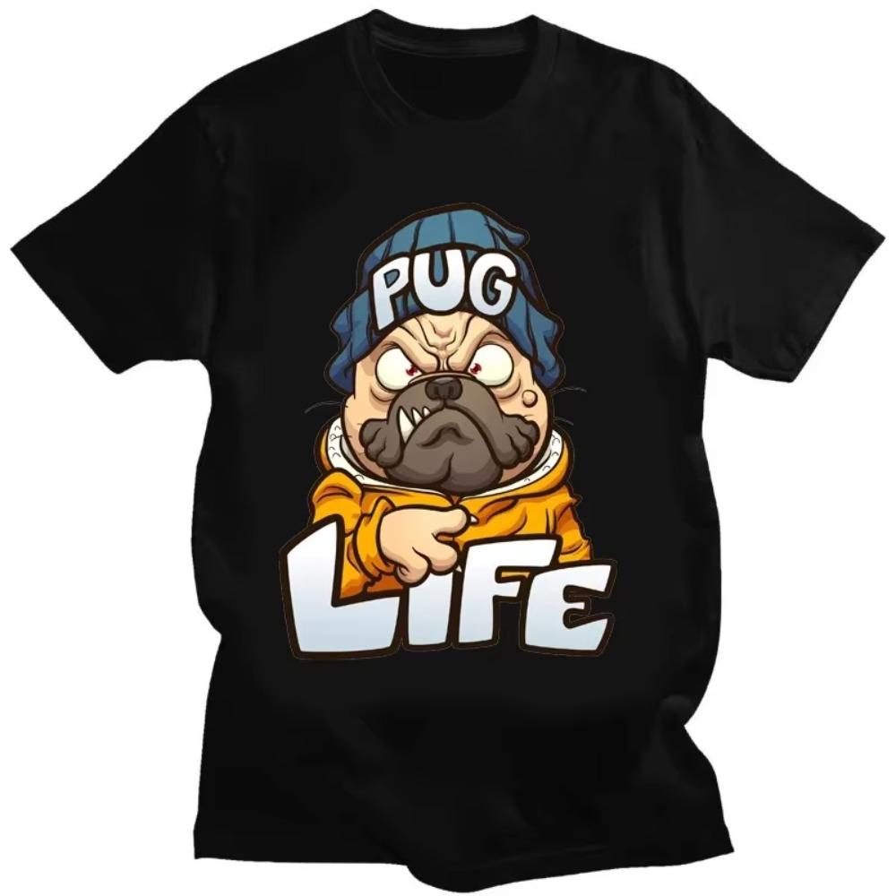 

Футболка Жизнь свирепого мопса Забавная футболка с графикой животного собаки Camisas De Hombre Одежда хип-хоп Женская мужская одежда Футболки Топ XXXXXL чёрный